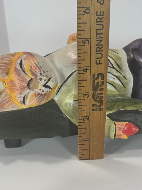 Set Of 2 Hand Carved Painted Wood Cats- Folk Art Whimsical Therapist Kitty Vtg - Picture 9 of 15